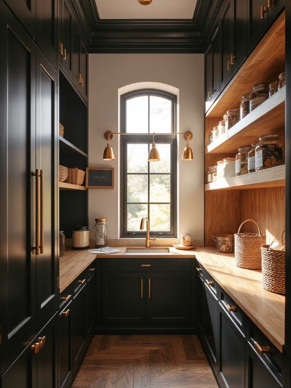 modern black and oak pantry
