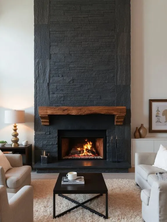 modern charcoal schist fireplace