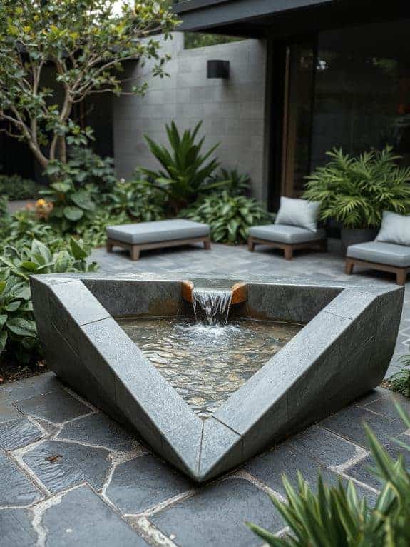modern geometric stone fountain