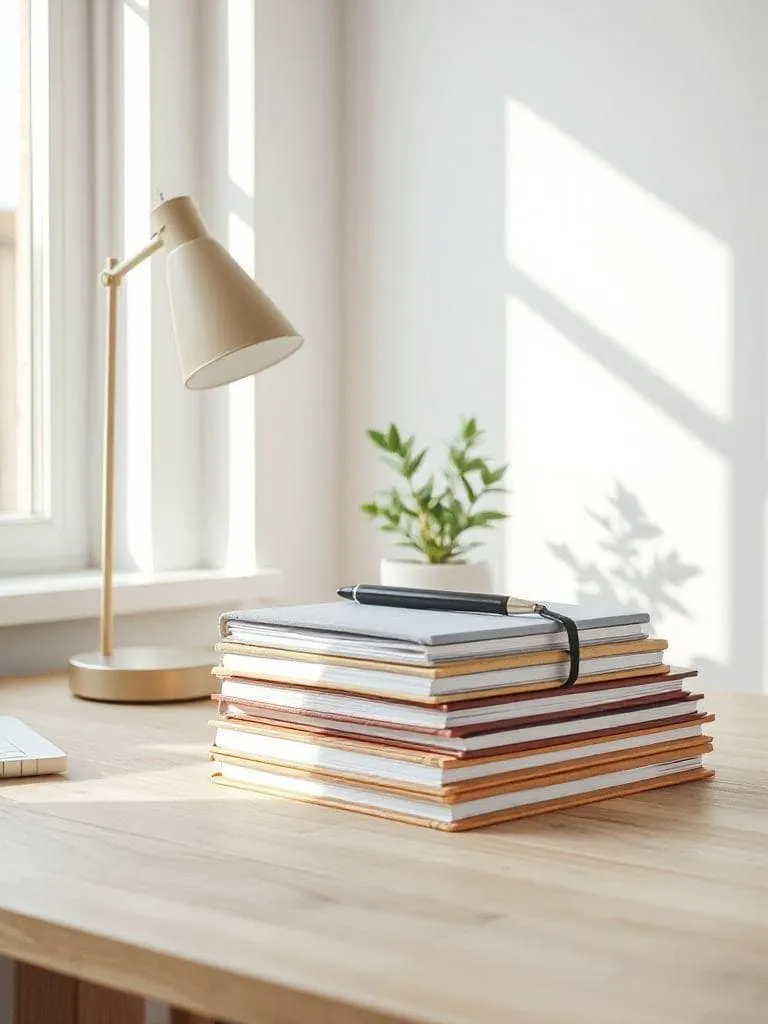 neutral toned notebook organization