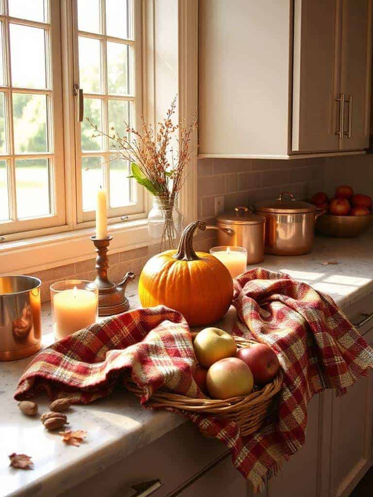 plaid towels enhance kitchen warmth