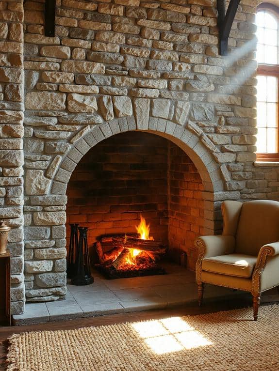 rustic cobblestone fireplace charm