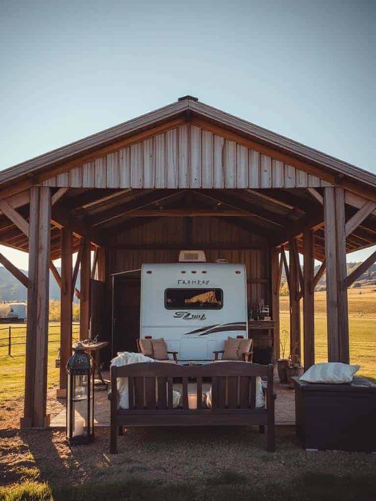 rustic open sided rv shelter