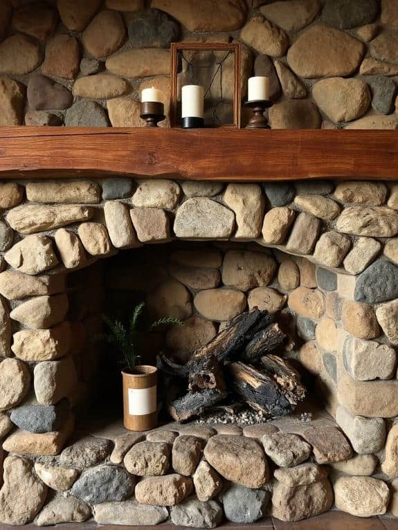 rustic reclaimed stone fireplace