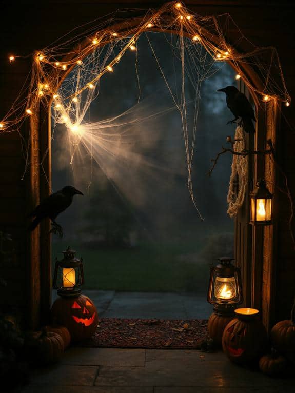spooky cobwebbed halloween entrance