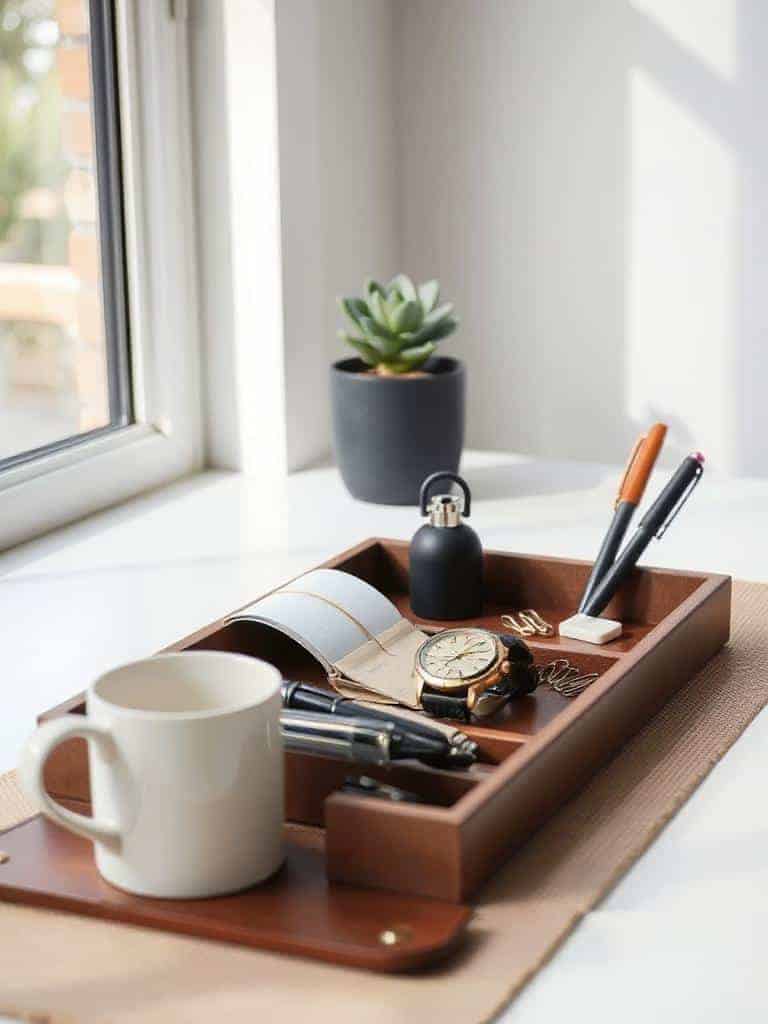 stylish leather desk organization