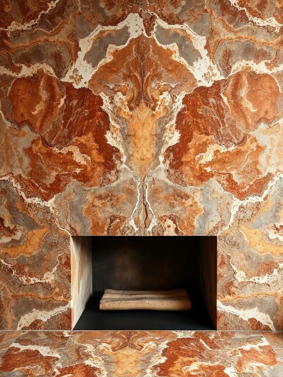 textured multi colored quartzite fireplace