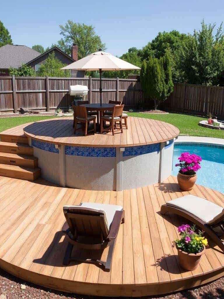 two level poolside deck