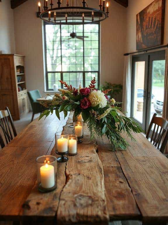 warm reclaimed wood centerpiece