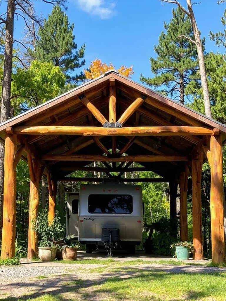 wooden shelter with tin roof