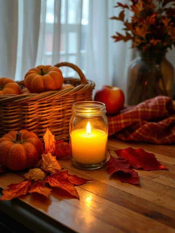 autumn candle in mason jar