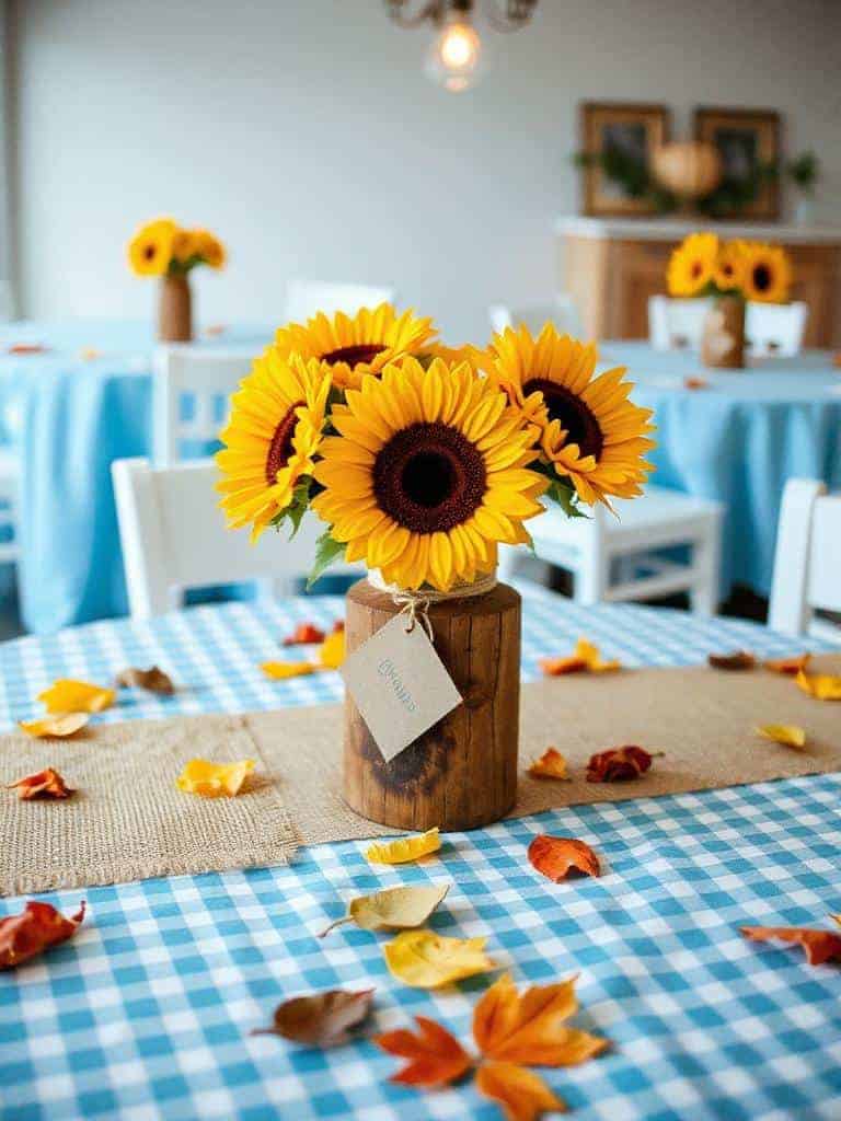 blue gingham sunflower decor