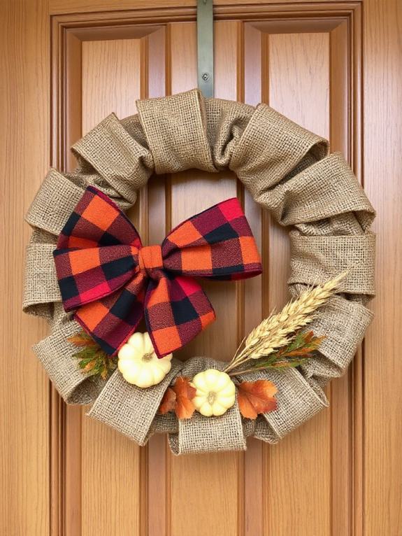 burlap wreath with plaid bow