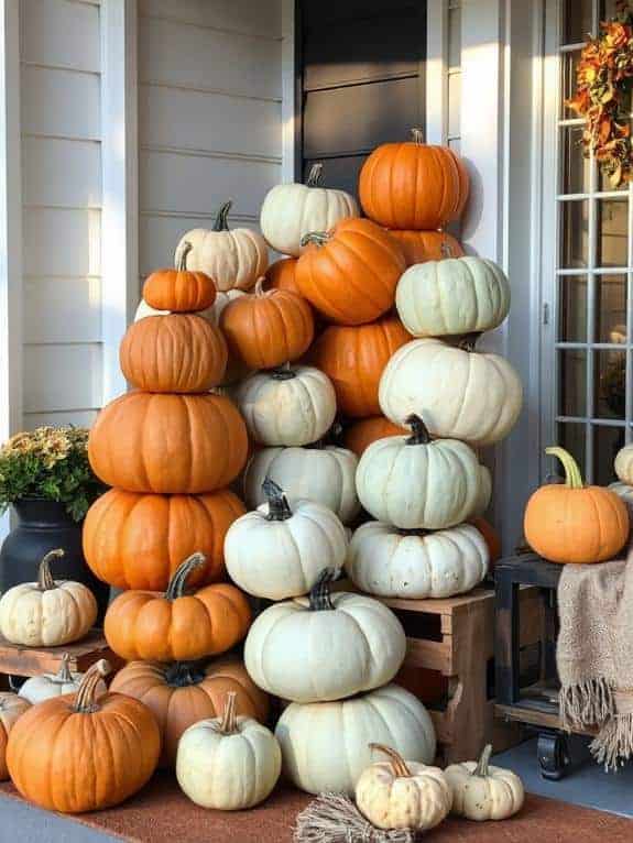 colorful stacked pumpkin display