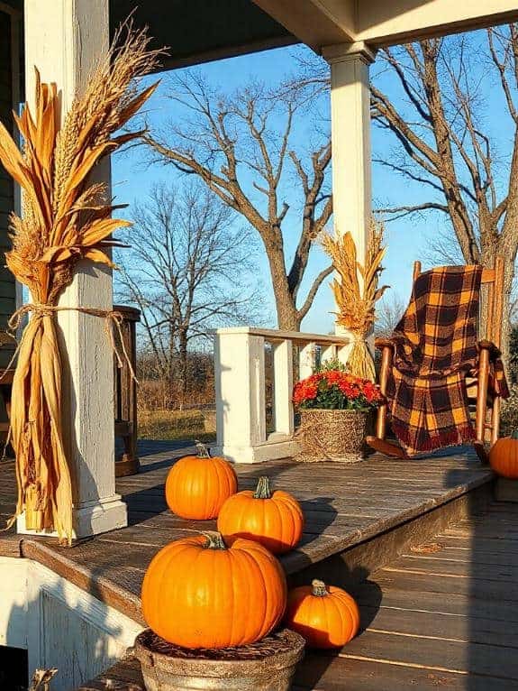 cornstalks and pumpkins decor