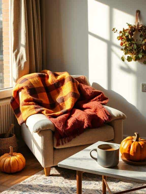 cozy plaid or orange blankets
