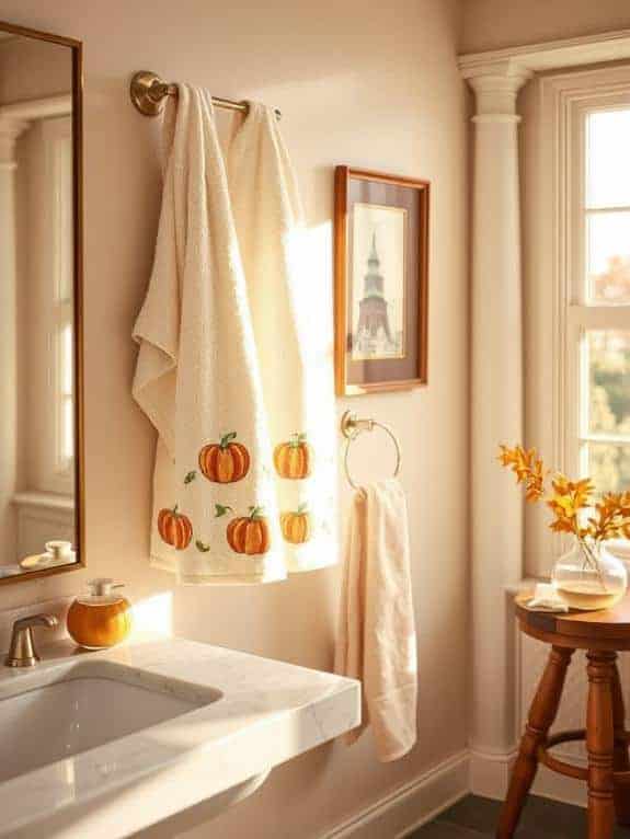 cozy pumpkin patterned hand towels