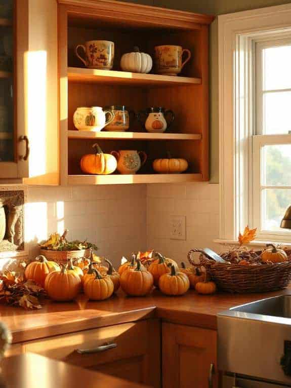 cozy pumpkin themed mug display