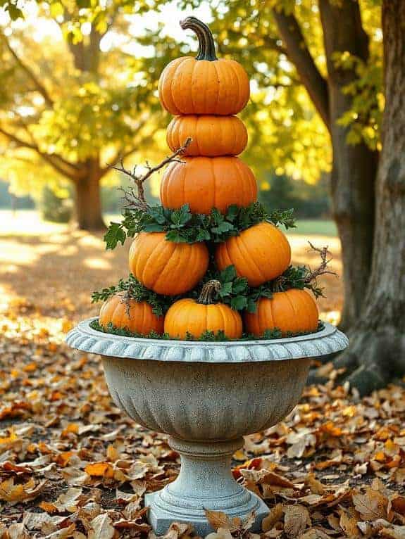 cozy pumpkin topiary display