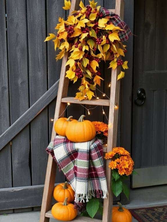 fall themed wooden ladder decor