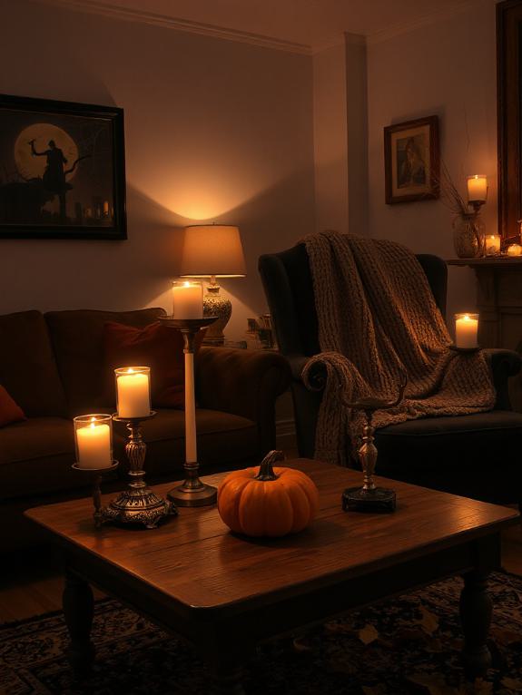 flickering candles in vintage holders