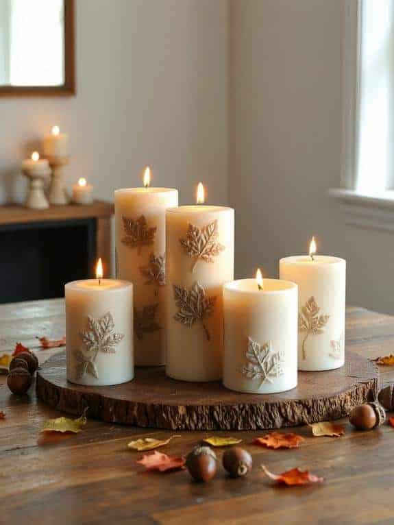 leaf embossed neutral candles