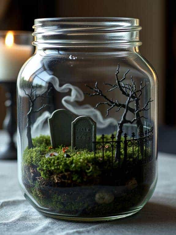 miniature graveyard terrarium scene
