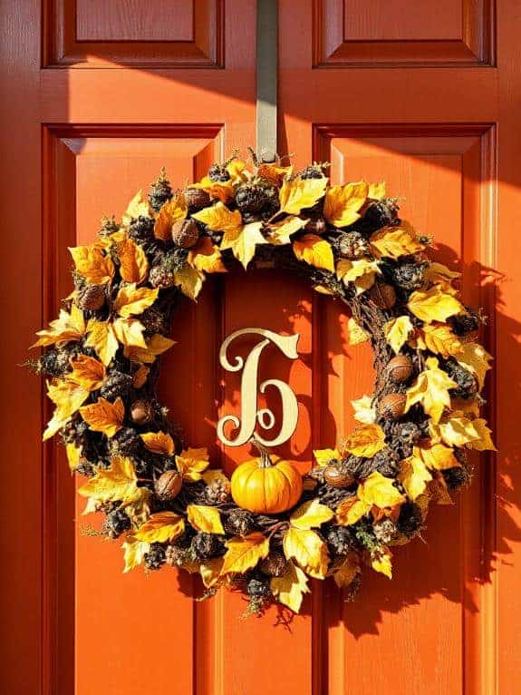 monogrammed fall wreath decor
