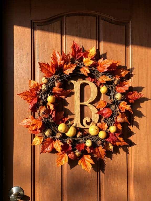 monogrammed fall wreath decor