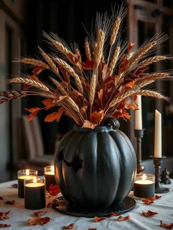 pumpkin vase with wheat