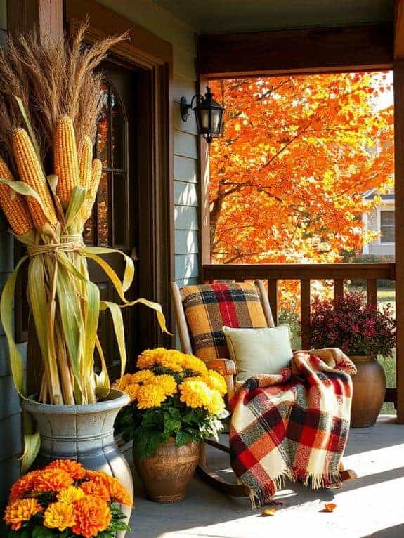rustic cornstalk porch decor