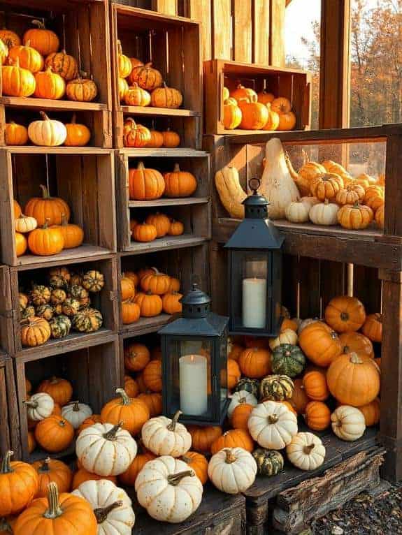 rustic crates with gourds