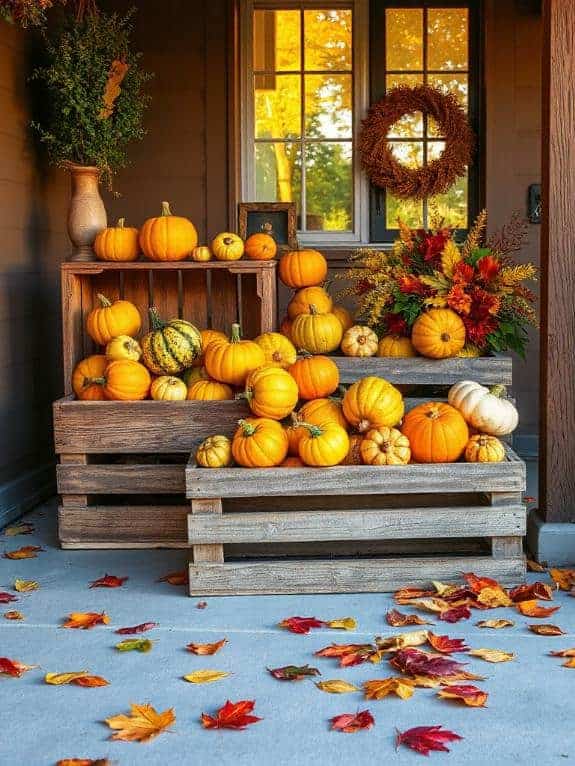 rustic crates with gourds