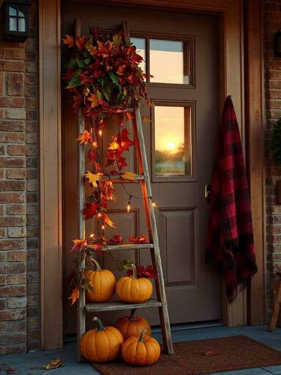 rustic ladder with fall decorations