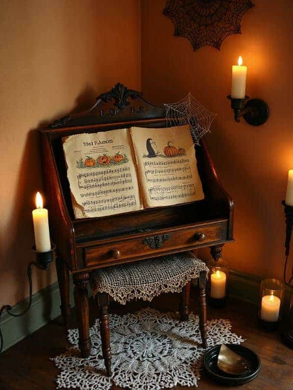 spooky sheet music display