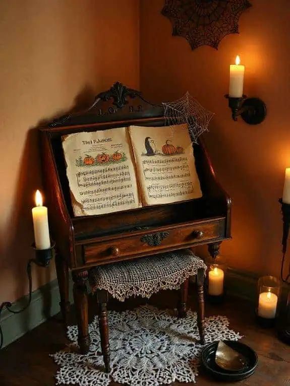 spooky sheet music display