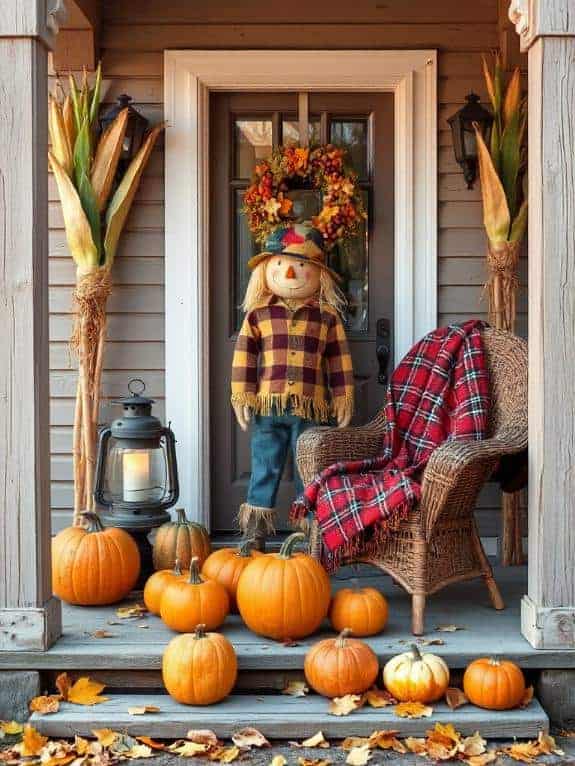 whimsical scarecrow porch decoration