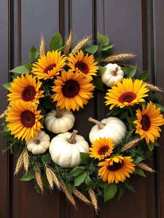 white pumpkin sunflower wreath