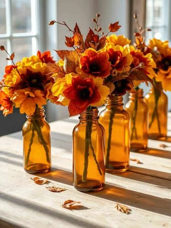 amber bottles with flowers