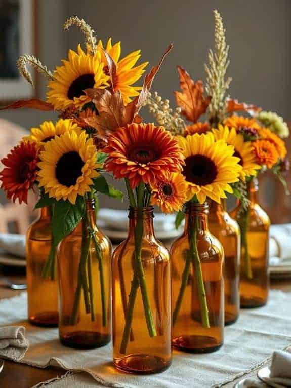 amber bottles with wildflowers