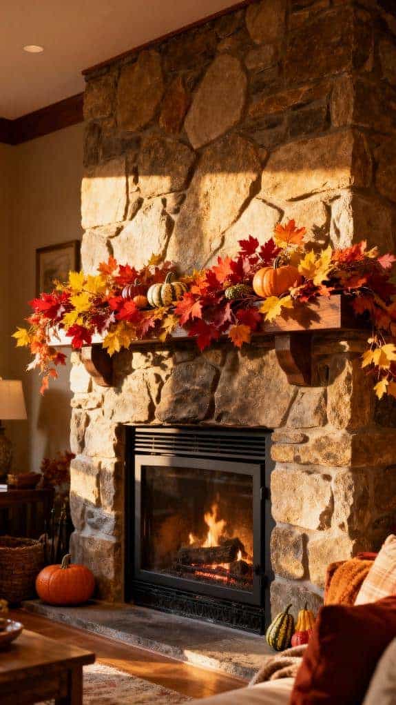 asymmetrical fall fireplace decor