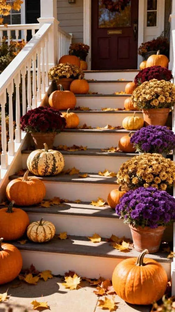 autumn entryway pumpkin display
