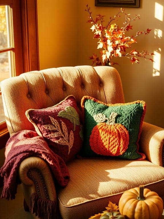 autumn themed crochet pillow covers