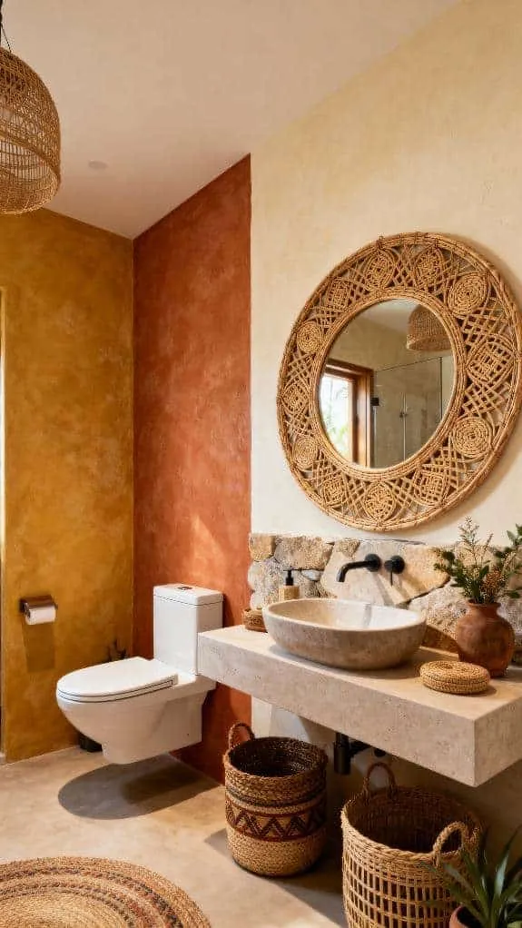 boho bathroom with plants