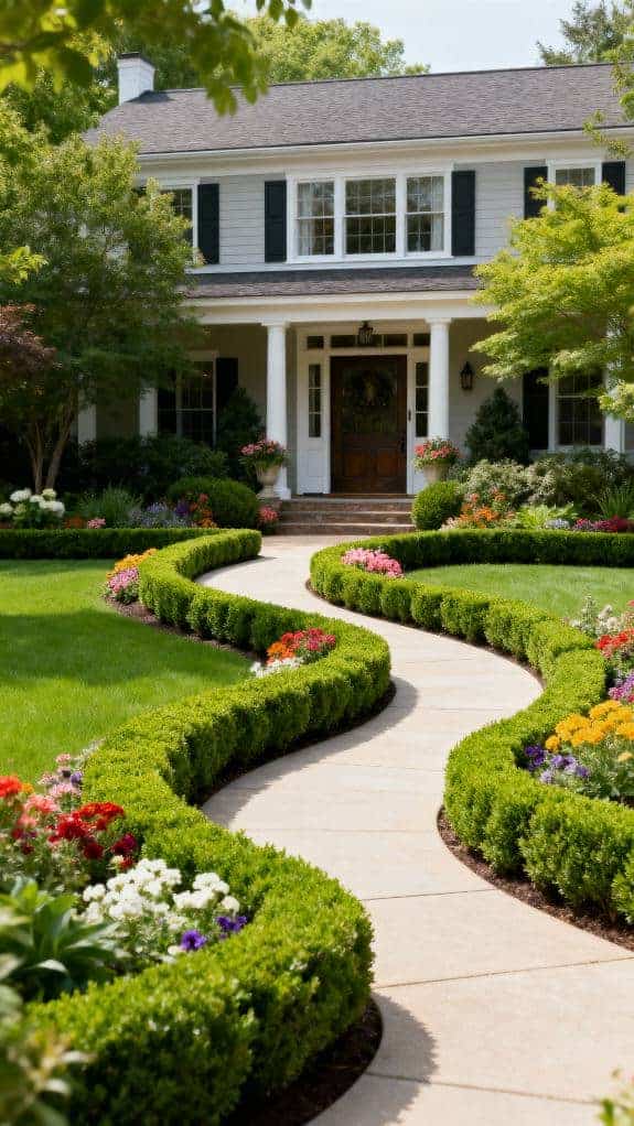 boxwood borders with flowers