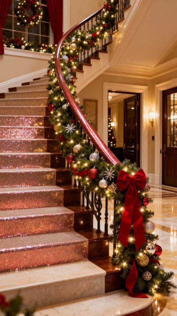 cascading garland on banister