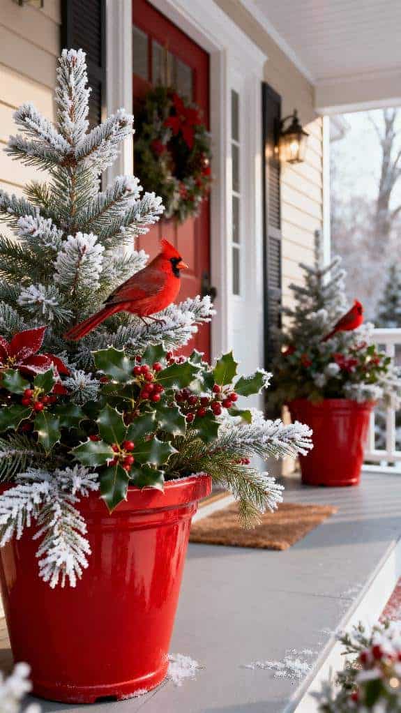 cheerful red planters decorate