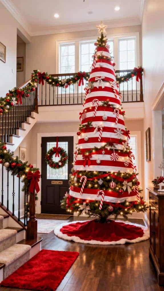cheerful striped christmas entryway