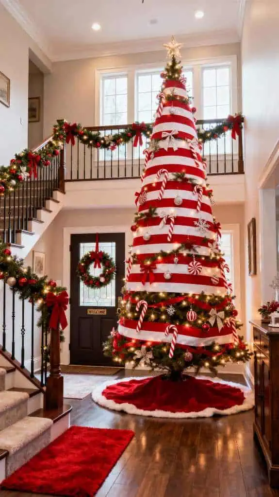 cheerful striped christmas entryway