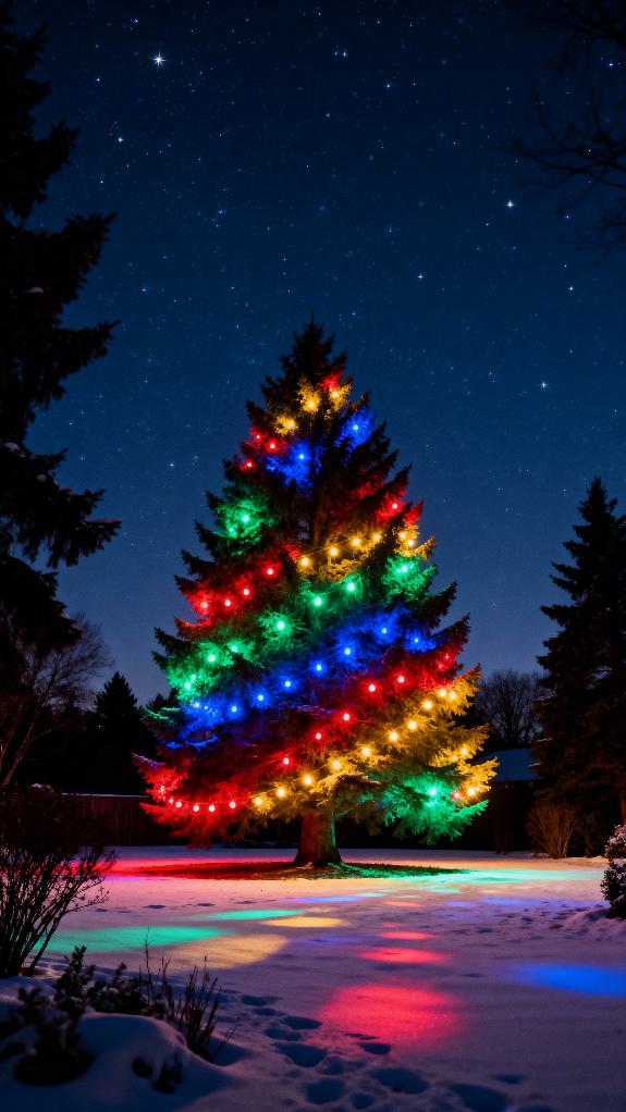 colorful lights on evergreen